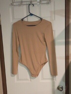 Women's Long-Sleeve One-Piece Bodysuit in Tan